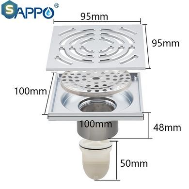 Трап для душу вертикальний Gappo G81052, латунь, 100х100 мм, хром