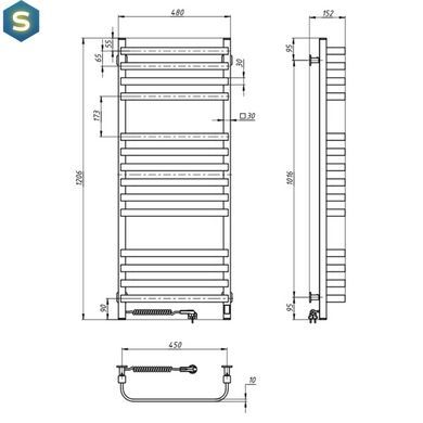 Електрична рушникосушка Navin Stugna 480x1200 Sensor ліва чорний муар 12-028153-3680, Черный матовый, Ліве, Електронний