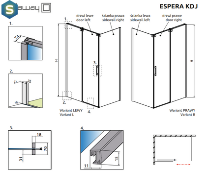 Душевая кабина Radaway Espera KDJ 140Lx90R 380695-01L+380234-01L+380149-01R