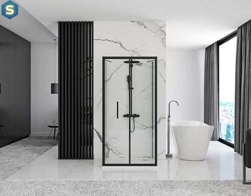 Душевая кабина Rea Rapid Fold 100x80 black пристенная REA-KPL-09916, Черный матовый, Универсальная, прозрачный, черный матовый