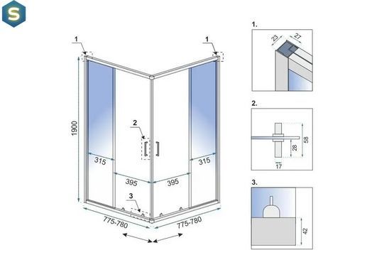 Душова кабіна Rea City 80x80 black REA-K6448, Черный матовый, Універсальна, чорний матовий