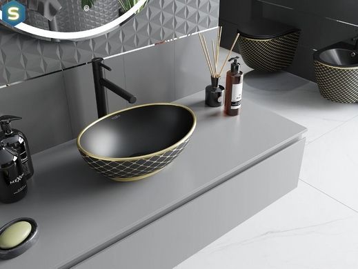 Умивальник Mexen Elza black matt diamond gold накладний MEX-21014029, Золотий