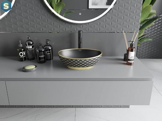 Умивальник Mexen Elza black matt diamond gold накладний MEX-21014029, Золотий