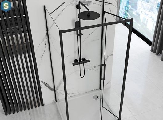 Душевая кабина Rea Rapid Fold 100x80 black пристенная REA-KPL-09916, Черный матовый, Универсальная, прозрачный, черный матовый