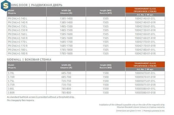 Шторка для ванни Radaway Idea PN DWJ+S 170х80 ліва 10042170-01-01L + 10005080-01-01R