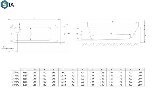 Ванна акрилова Radaway Mia 170х70 + ніжки WA1-50-170x070