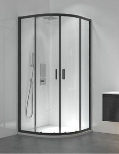 Душова кабіна Koller Pool розсувна напівкругла Line Arc 900x900мм black matt cкло 6мм прозоре LNARCR90CB, Черный матовый, Універсальна, прозорий, чорний матовий