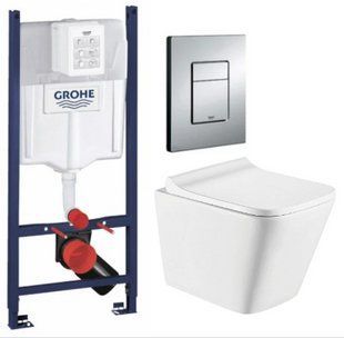 Комплект 5в1: Інсталяція Grohe Rapid + Безобідковий Підвісний унітаз Trend+ клавіша хром