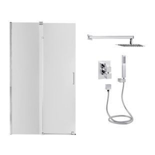 Готове рішення Qtap 14: Стіна Walk-In Glide, 120x190 + Душ. набір прихованого монтажу з термостатом, Універсальна, прозорий