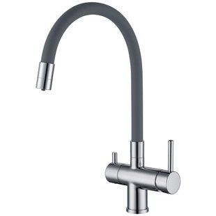 Смеситель для кухни на две воды Gappo G4398-30 с гибким изливом, серый/хром, Каппучино