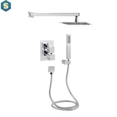 Готовое решение Qtap 14: Стена Walk-In Glide, 120x190 + Душ. набор скрытого монтажа с термостатом, Универсальная, прозрачный