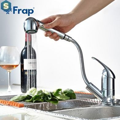 Змішувач для кухні Frap F6003 з висувним виливом, хром, Хром