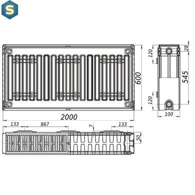 Радиатор стальной панельный Kalite 22 бок 600x2000 000022347, Белый