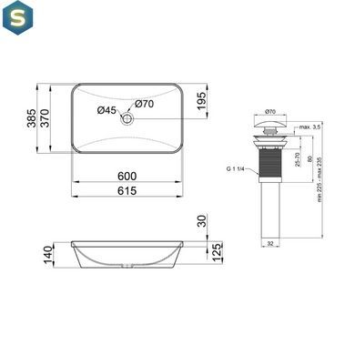 Умивальник Qtap Scorpio врізний прямокутний 610х380х150 мм White + донний клапан PU02, Білий