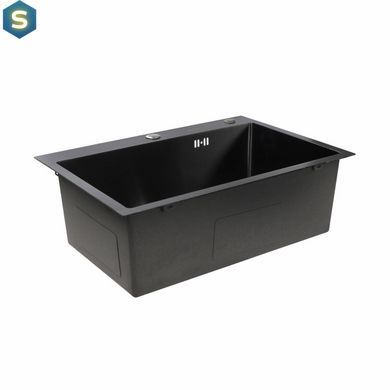 Кухонная мойка Platinum Handmade PVD 650x450x220 черная (толщина 3.0/1.5, корзина и дозатор в комплекте), Черный/золото