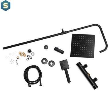 Душевая система Yoka Flova 25 black с термостатом BP.FLOVA THERM 25 BLK, Черный матовый