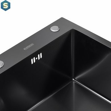 Кухонная мойка Platinum Handmade PVD 650x450x220 черная (толщина 3.0/1.5, корзина и дозатор в комплекте), Черный/золото