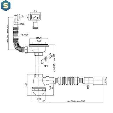 Сифон для кухонної мийки Lidz (WHI) 60 05 M002 01 EURO з відводом для пральної машини (вихід 50 мм), Білий