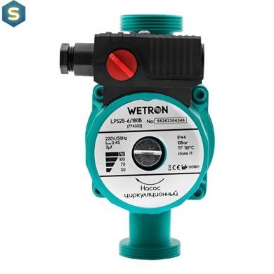 Насос циркуляционный Wetron зеленый 25/4/180 + гайки 75 Вт 774312
