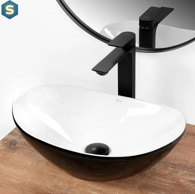 Умивальник Rea Royal mini black white накладний REA-U0538, Черный матовый
