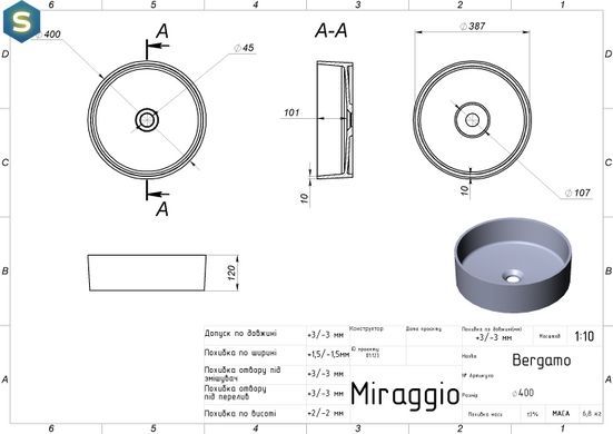 Умивальник Miraggio Bergamo глянцевий 0002671, Білий