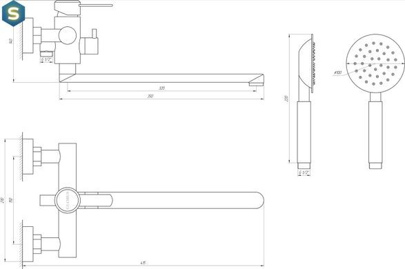 Смеситель для ванны Globus Lux Wien SBT2-208, Графитовый хром
