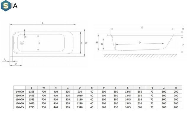 Ванна акриловая Radaway Mia 160х70 + ножки WA1-50-160x070U