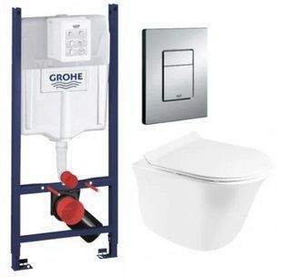 Комплект 5в1: Інсталяція Grohe Rapid + Безобідковий Підвісний унітаз Virgo + клавіша хром