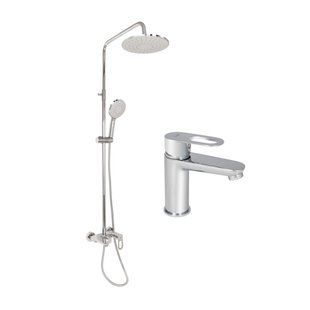 Душова система з виливом Lidz Latwa 1030 + змішувач для умивальника Lidz Latwa 001 Chrome, Хром
