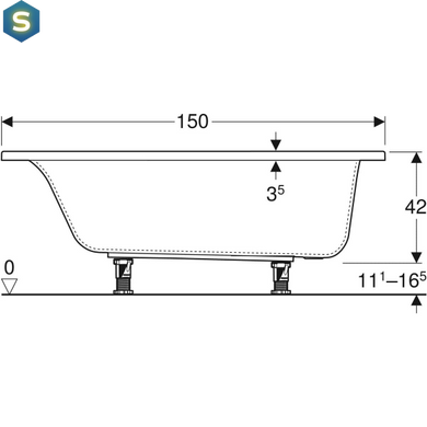 Ванна акриловая Geberit Selnova Square 150x70 554.381.01.1+ ножки, Белый