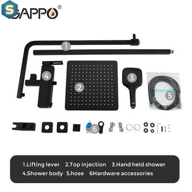 Душевая система Gappo G2417-6, излив - переключатель на лейку, черный, Черный матовый