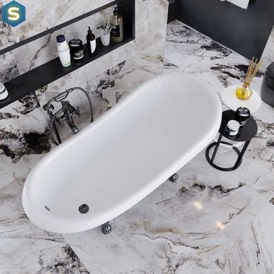 Ванна отдельностоящая матовая Amidicon Symphony 167x78 черная из литого камня черные ножки SYMFONIYA_167_bl_BLACK_MAT, Черно-белый