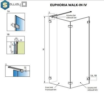 Душова кабіна Radaway Euphoria Walk-In IV 90x90x200 383141-01-01+383151-01-01+383160-01-01