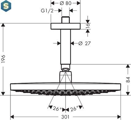 Верхній душ Hansgrohe Raindance Select S 300 2jet з тримачем зі стелі хром/білий 27337400