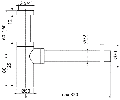 Сифон для умивальника Alcaplast A400, Хром
