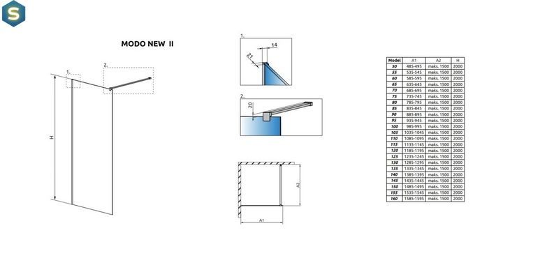 Душевая перегородка Radaway Modo New II 50 см 389054-01-01