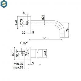 Змішувач для раковини настінний Paffoni Stick вилив 175 мм steel SK006ST70, Нержавіюча сталь
