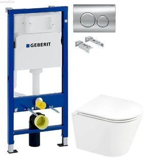 Інсталяція Geberit Duofix 458.103.00.1 з клавішею Delta20 хром глянцевий + Унітаз підвісний Q-Tap Scorpio QT1433053ERW з сидінням Slim Soft-close