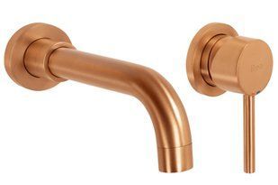 Смеситель для умывальника Rea Lungo Long brushed copper + BOX скрытого монтажа REA-B4601, Теплый закат