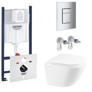 Комплект 5в1: Інсталяція Grohe Rapid + Безобідковий Підвісний унітаз Robin + клавіша хром