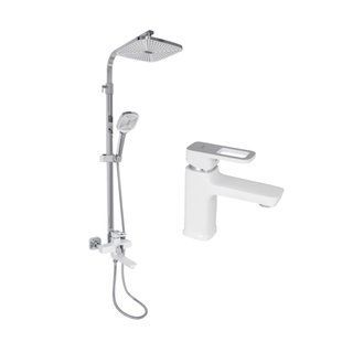 Душова система з виливом Lidz Wawel 1030 + змішувач для умивальника Lidz Wawel 001 White, Білий