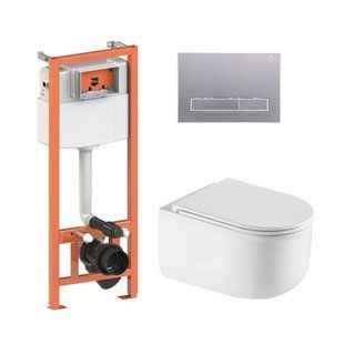 Подвесной унитаз Qtap Taurus Ultra Quiet + инсталляция Qtap Nest 4 в 1 (линейная клавиша Satin), Белый