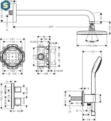 Душова система прихованого монтажу Hansgrohe Croma E 280 1jet Ecostat E з термостатом Chrome 27953000