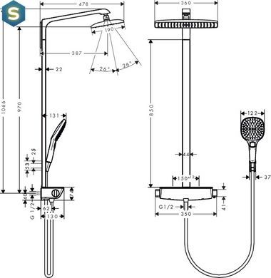 Душова система Hansgrohe Raindance Select E 360 1jet ST Showerpipe 27288400