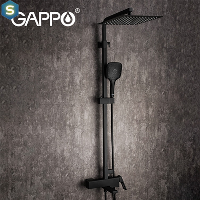Душевая система Gappo G2417-60 термостат, излив - переключатель на лейку, черный, Черный матовый