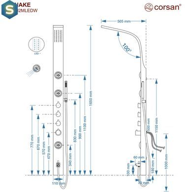 Душова панель Corsan Snake black LED з виливом S002MBLLEDW, Черный матовый