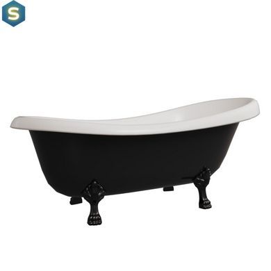 Ванна отдельностоящая глянцевая Amidicon Symphony 167x78 черная из литого камня черные ножки SYMFONIYA_167_bl_BLACK_HL, Черно-белый