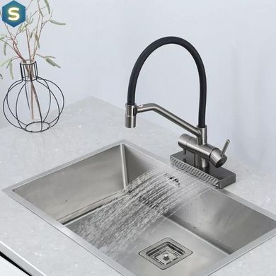 Змішувач для кухні з водоспадом, гнучкий вилив, збройована сталь Gappo G4098-9, Графитовый хром