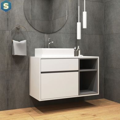 Тумба подвесная Koller Pool комбинированная 75 см на два ящика Kvadro New с умывальником Kvadro 50см 2022KVNEW-111075 + KR-0500M-WB, Белый