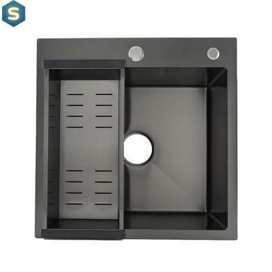 Кухонная мойка Gappo GS5050-6 накладная 500x500 мм, нержавеющая сталь, поверхность PVD, Черный/золото